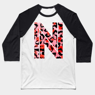 Abstract Letter N Watercolour Leopard Print Alphabet Red Baseball T-Shirt